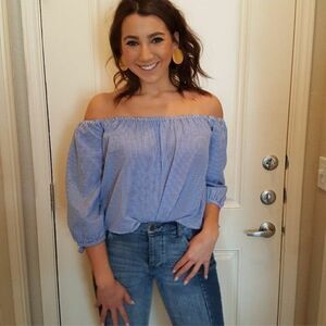 Elodie Blue‎ White Check Crop Top Size Large